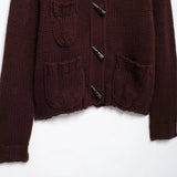 Fashionable Wine Red Knitted Lapel Neck Cardigan