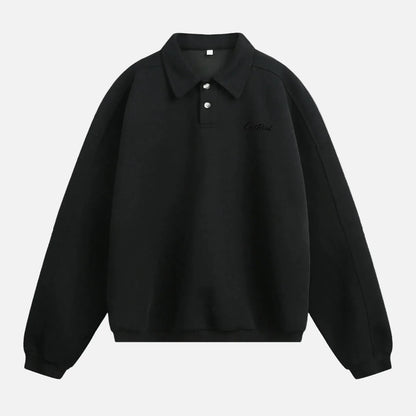 Autumn Letter Print Loose Turn Down Collar Sweatshirt