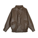Women Retro Moto Bike Casual Style Leather Jacket