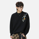 Oversized Floral Embroidered Knit Sweater