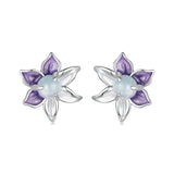 Cute Purple Enamel Flower Stud Earrings