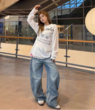 Japanese Style Printing Wide Leg Denim Jeans