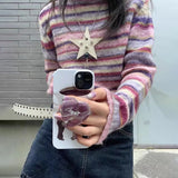 Y2K Women Rainbow Striped Turtleneck Sweater