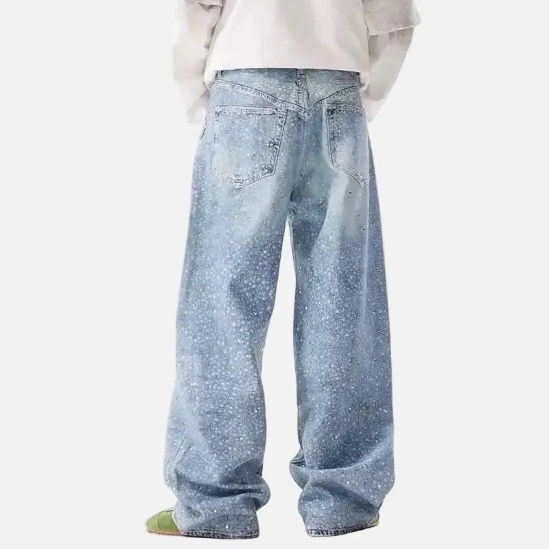 Rhinestone-Print Baggy Jeans
