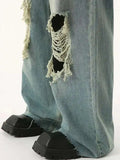 Distressed Broken Hole Straight Leg Jeans