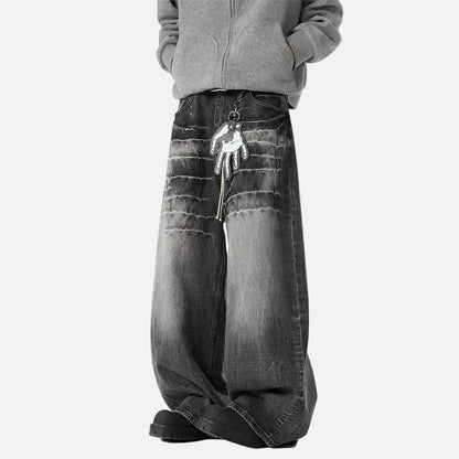 Vintage Lightning Pattern Baggy Loose Jeans