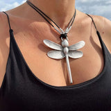 Exaggerated Metal Dragonfly Pendant Ethnic Necklace
