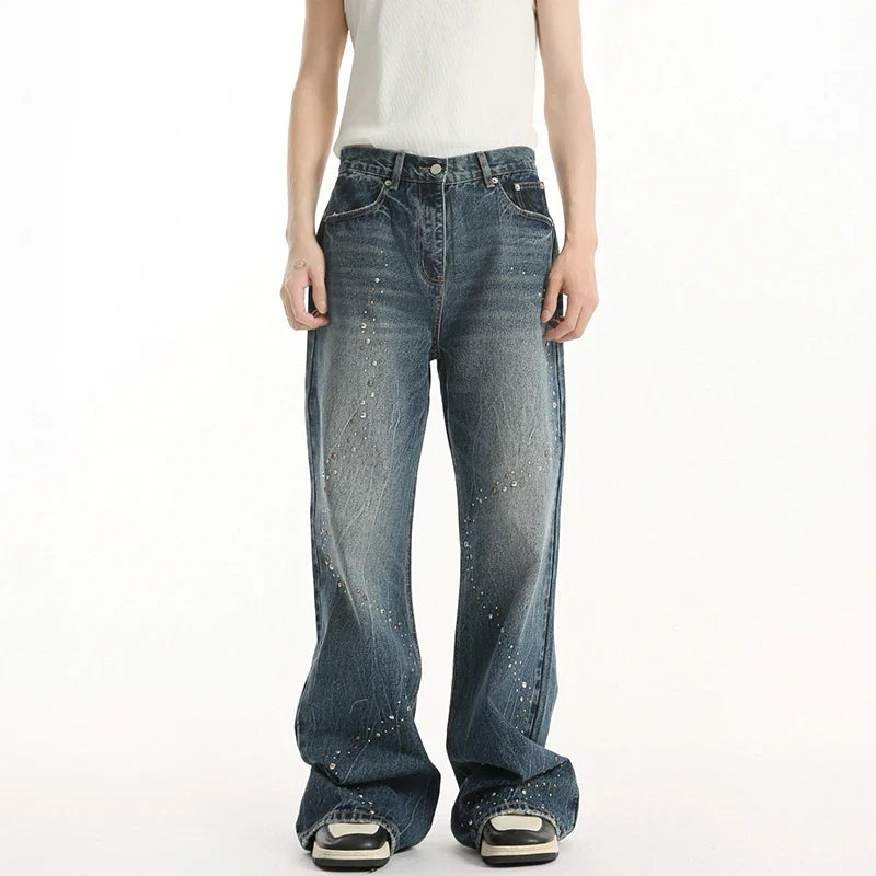 Sequin Patchwork Wornout Burr Edge Jeans