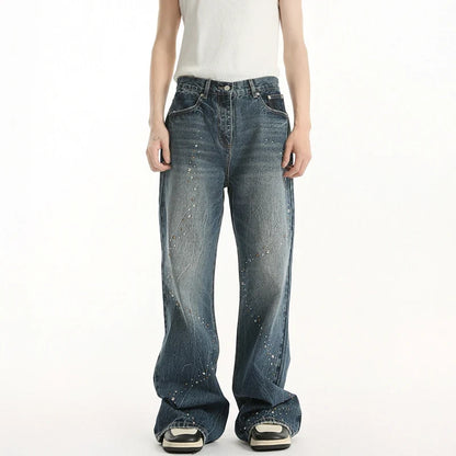 Sequin Patchwork Wornout Burr Edge Jeans