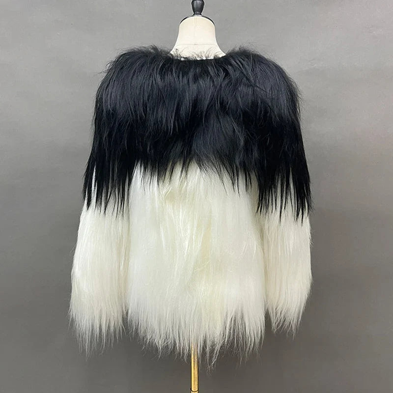 Luxury Mixed Color Goat Faux Fur Wool Jacket