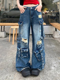 Destroyed Low Rise Loose Fit Cargo Jeans