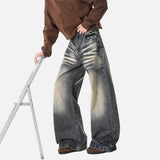 Vintage Moustache Effect Washed Wide Jeans