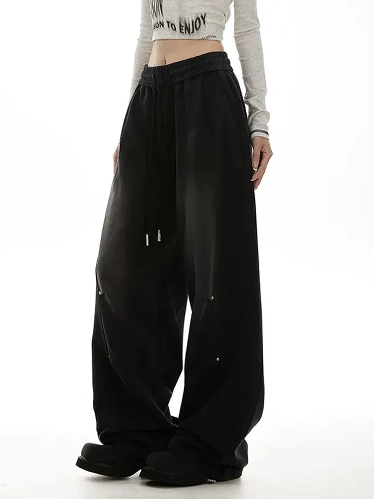 American Streetwear Vintage High Waist Lace-Up Sweatpants