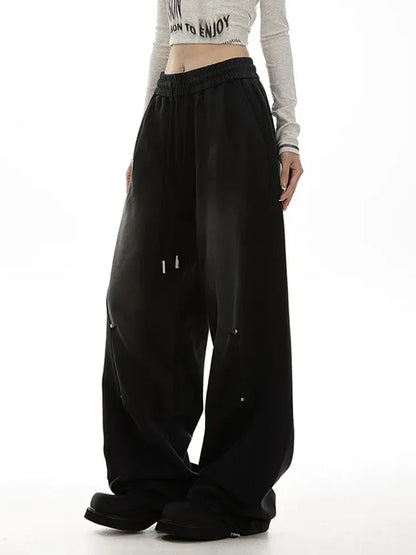 American Streetwear Vintage High Waist Lace-Up Sweatpants