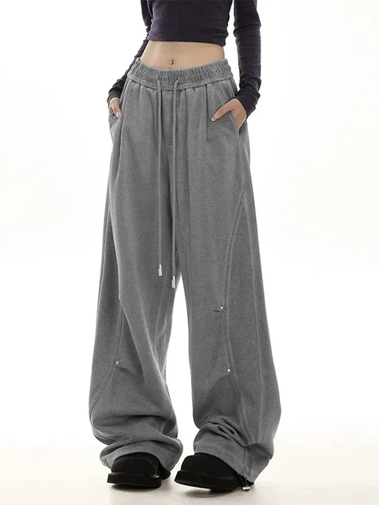 American Streetwear Vintage High Waist Lace-Up Sweatpants