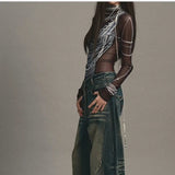 Elegant American Summer Printed Gauze T-shirt