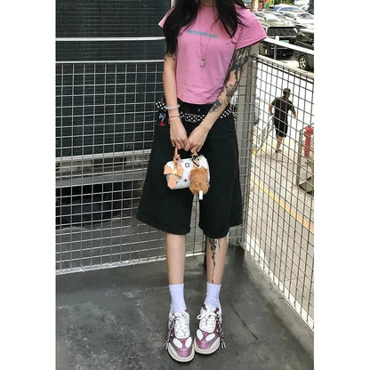 Women American Retro High Waist Slim Denim Short
