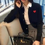 Y2K Heart Patch Button-Up Sweater