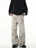 Distressed American Retro Graffiti Graphic Denim Jeans
