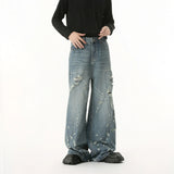 Streetwear Washed Irregular Hole Baggy Jeans