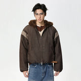 Y2K Versatile Patchwork Faux Fur Hooded Jacket