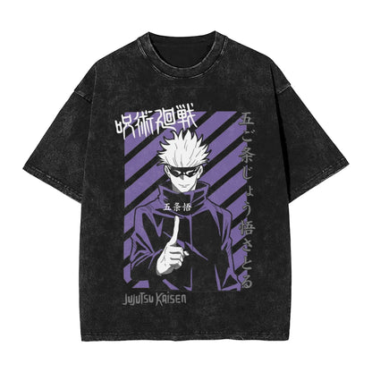 Anime Girl Dinner Print Washed T-Shirt