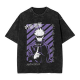 Anime Girl Dinner Print Washed T-Shirt