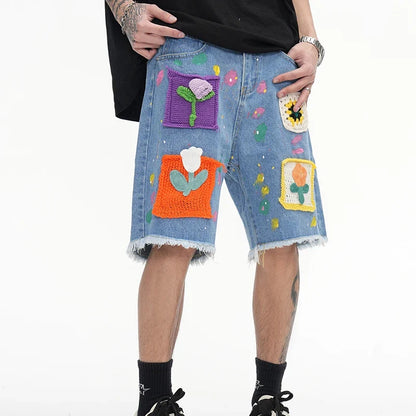 Vintage Floral Knitted Pattern Jorts