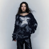 Grunge Aesthetics Black V-Neck Sweater
