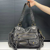 Front view of the black Multi-Compartment Zipper Handbag 