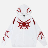 Spider Web Print Gothic Zip-Up Hooded Sweatshirt