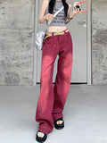 Y2K Mopping Red High-waist Denim Pants