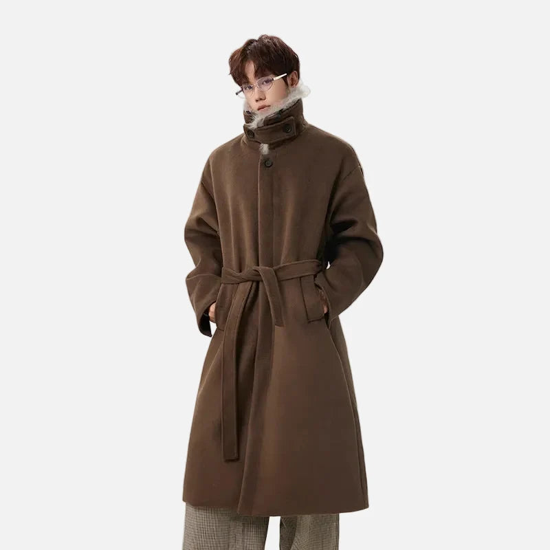 Classic Solid Color Detachable Fur Collar Wool Coat