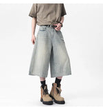 Elegant Vintage Washed Straight Cropped Jorts