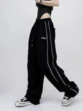 Women Vintage Retro Striped Letter Print Sweatpants