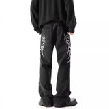 Y2K Black Loose Straight Embroidered Jeans