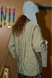 Women Vintage American Baseball Puffer Jacket