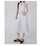 Women Y2K White Wide Leg Drawstring Jorts