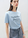 Women Cool Blue Printed Cotton Short-Sleeved T-Shirt