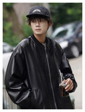 Oversized Solid Leather Motorcycle Jacket