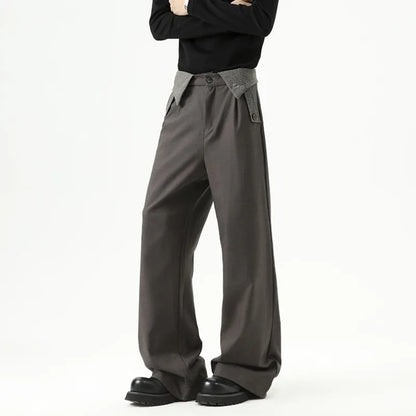Cozy Contrast Color Pleated Straight Leg Suit Pants