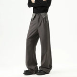 Cozy Contrast Color Pleated Straight Leg Suit Pants
