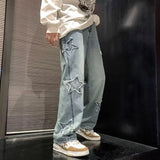 Model wearing the bue Star-Patterned Jeans