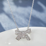 Exquisite Luxury Sparkling Zirconia Bow Pendant Necklace