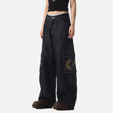 Streetwear Dark Blue Y2K Wash Wide Leg Cargo Jeans