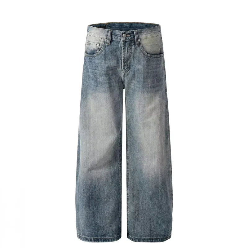 Vintage Washed Blue Textured Wide Jeans