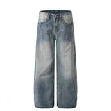 Vintage Washed Blue Textured Wide Jeans