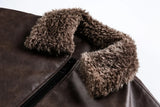 Retro High Street Sherpa Fur Collar Leather Jacket