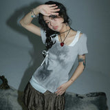 Vintage Grunge Patchwork Short Sleeve T-Shirt