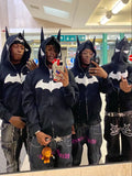Y2K Oversized Embroidered Zip-Up Bat Man Hoodie